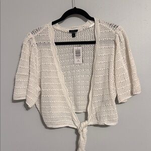 Torrid cropped White Open-Knit Tie Front Shrug Sweater 1X